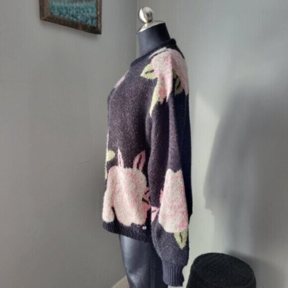 Floral Puff Sleeve Oversized Cozy Sweater Point Zero Womens Sz Medium - Picture 7 of 12